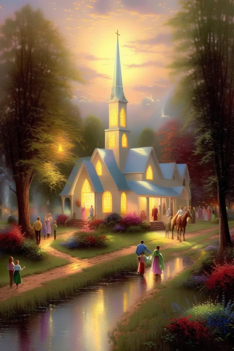 00415-3758890626-_lora_Thomas Kinkade Style_1_Thomas Kinkade Style - Thomas kinkade style painting church countryside family majesty light servin.png